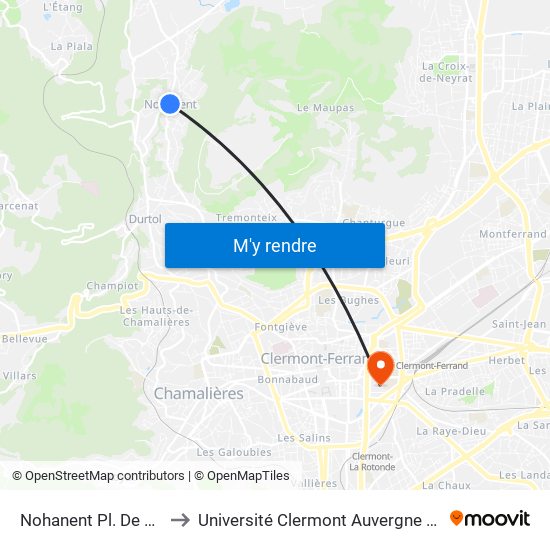 Nohanent Pl. De La Farge to Université Clermont Auvergne - Site Carnot map