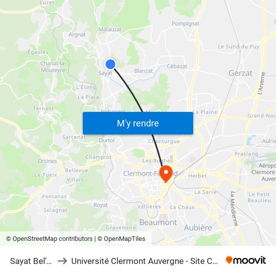 Sayat Bel'Air to Université Clermont Auvergne - Site Carnot map