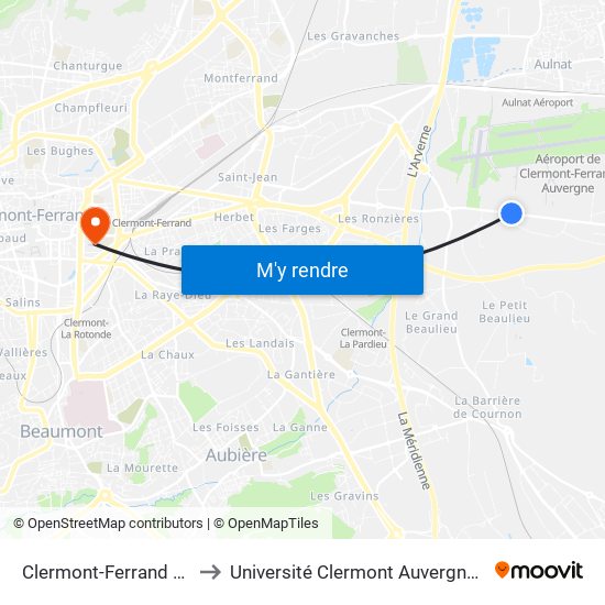 Clermont-Ferrand Gandaillat to Université Clermont Auvergne - Site Carnot map