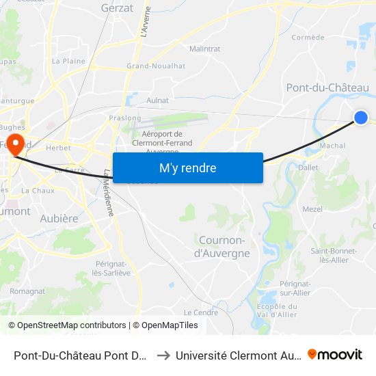 Pont-Du-Château Pont Du Château Rte De Lyon to Université Clermont Auvergne - Site Carnot map