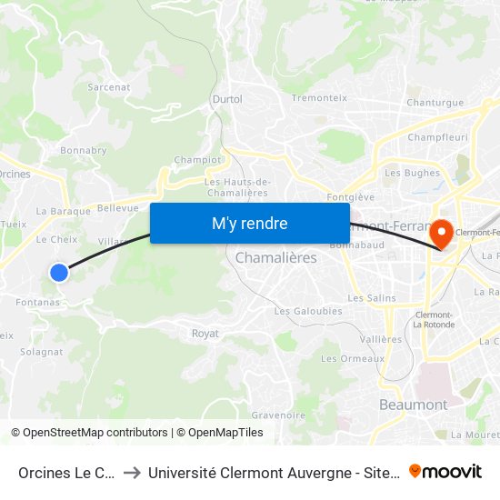 Orcines Le Cheix to Université Clermont Auvergne - Site Carnot map