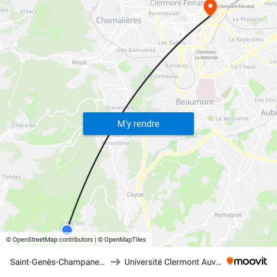 Saint-Genès-Champanelle Berzet Chapelle to Université Clermont Auvergne - Site Carnot map
