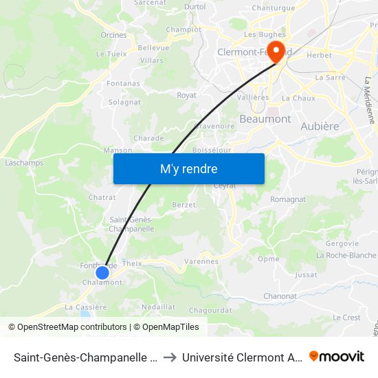 Saint-Genès-Champanelle Fontfreyde Sous Le Bois to Université Clermont Auvergne - Site Carnot map