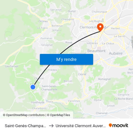 Saint-Genès-Champanelle 13 Vents to Université Clermont Auvergne - Site Carnot map