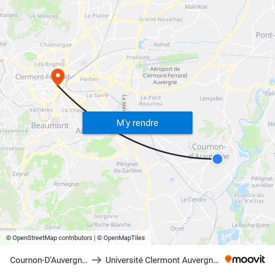 Cournon-D'Auvergne L'Enclos to Université Clermont Auvergne - Site Carnot map