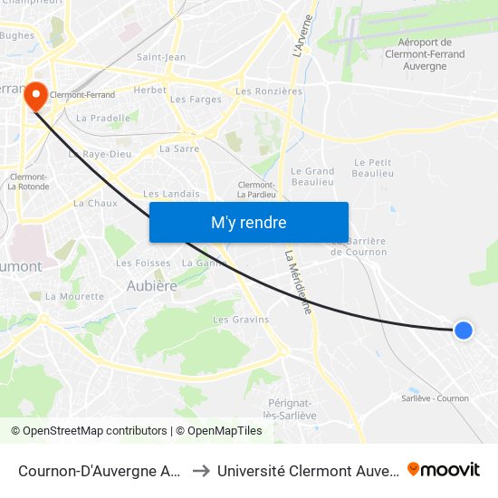 Cournon-D'Auvergne Anne-Marie Menut to Université Clermont Auvergne - Site Carnot map