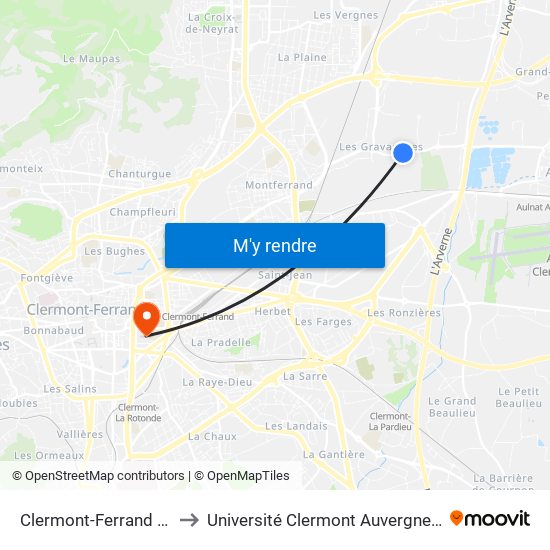 Clermont-Ferrand Chartoire to Université Clermont Auvergne - Site Carnot map