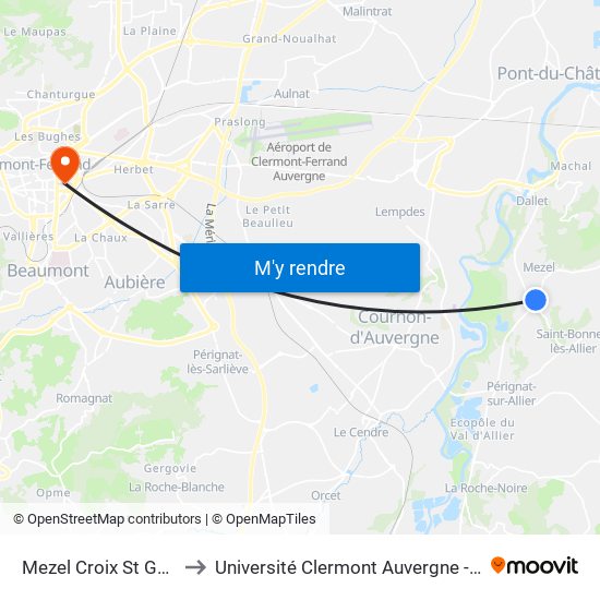 Mezel Croix St Guillaume to Université Clermont Auvergne - Site Carnot map