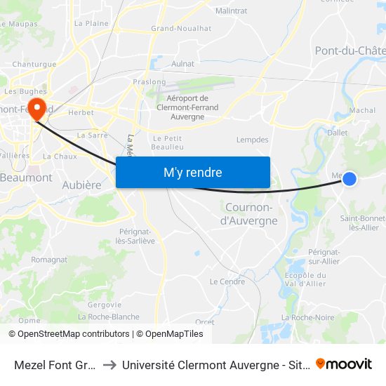 Mezel Font Grande to Université Clermont Auvergne - Site Carnot map