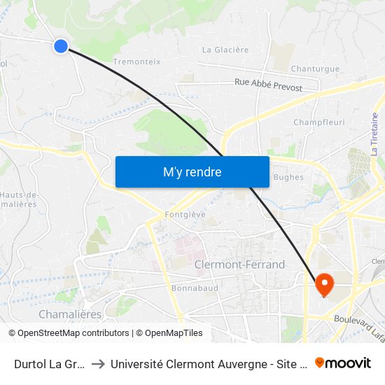 Durtol La Grave to Université Clermont Auvergne - Site Carnot map