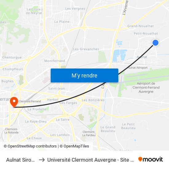 Aulnat Sirocco to Université Clermont Auvergne - Site Carnot map