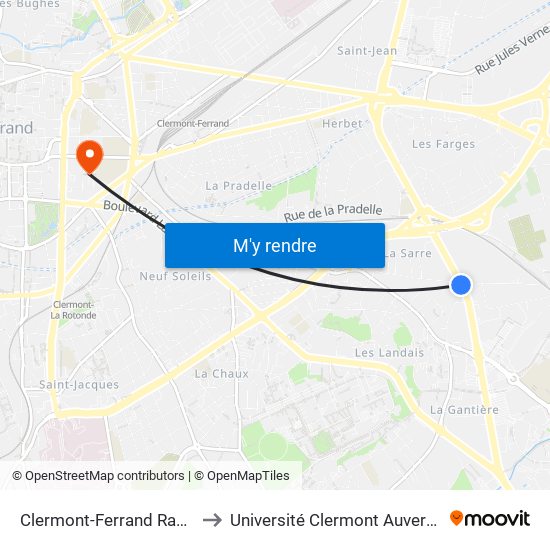 Clermont-Ferrand Rassat Courtiaux to Université Clermont Auvergne - Site Carnot map