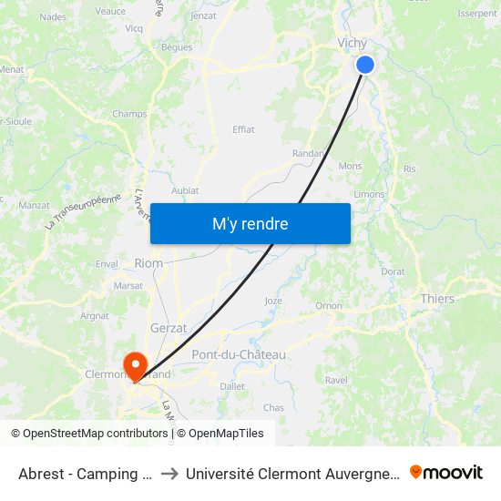 Abrest - Camping D'Abrest to Université Clermont Auvergne - Site Carnot map