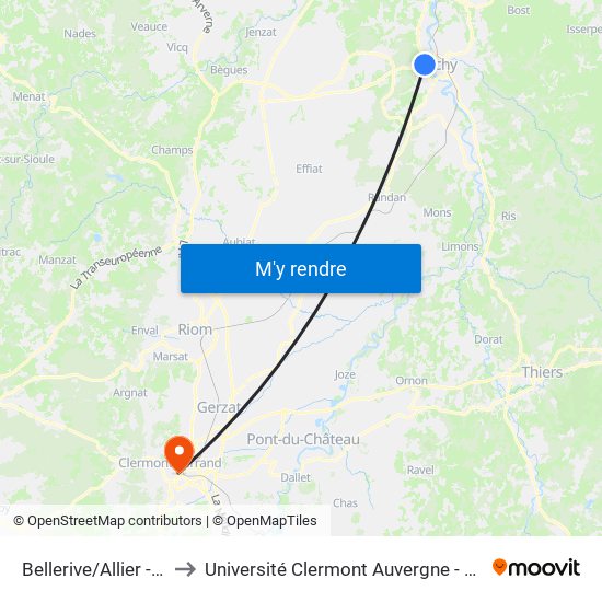 Bellerive/Allier - Creps to Université Clermont Auvergne - Site Carnot map