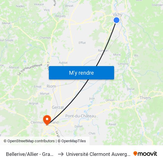 Bellerive/Allier - Grange Au Grain to Université Clermont Auvergne - Site Carnot map