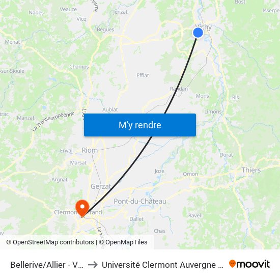 Bellerive/Allier - Vignonne to Université Clermont Auvergne - Site Carnot map