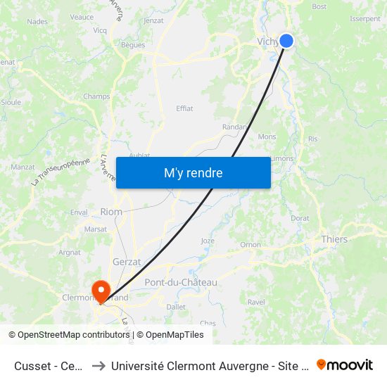 Cusset - Centre to Université Clermont Auvergne - Site Carnot map