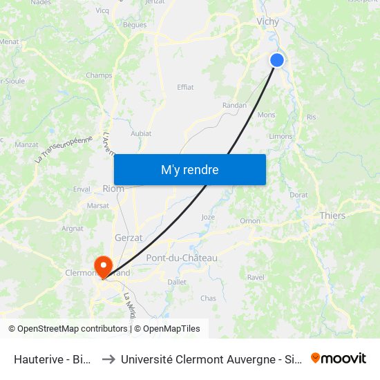 Hauterive - Bioparc to Université Clermont Auvergne - Site Carnot map