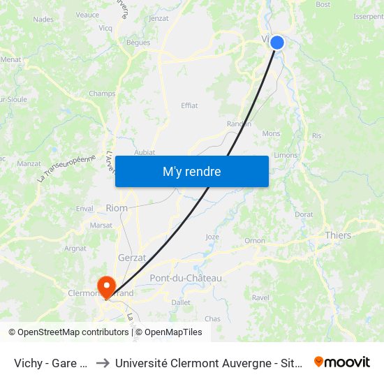 Vichy - Gare Sncf to Université Clermont Auvergne - Site Carnot map