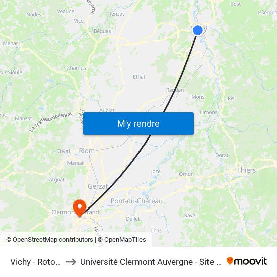 Vichy - Rotonde to Université Clermont Auvergne - Site Carnot map