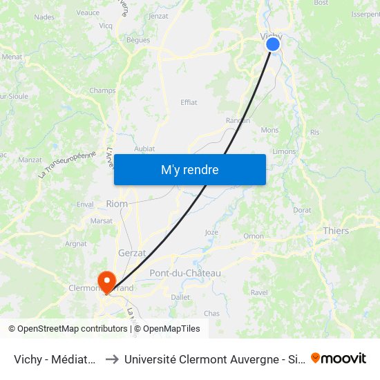 Vichy - Médiathèque to Université Clermont Auvergne - Site Carnot map