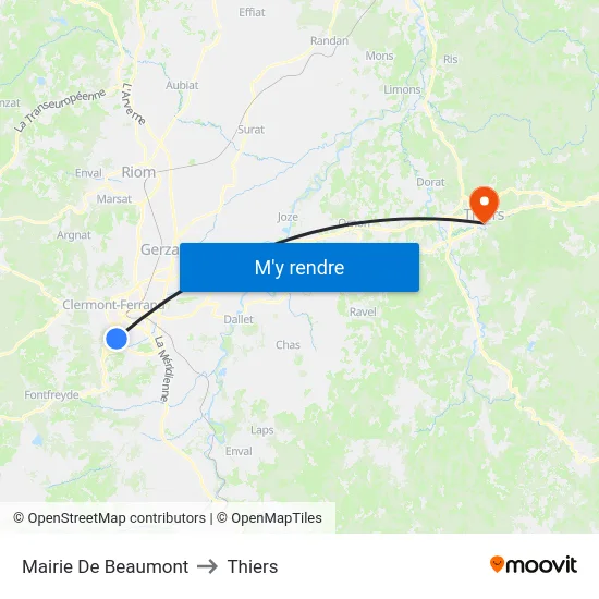 Mairie De Beaumont to Thiers map