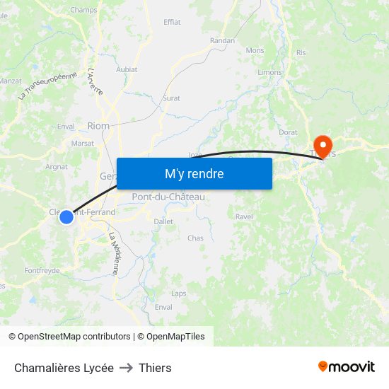 Chamalières Lycée to Thiers map