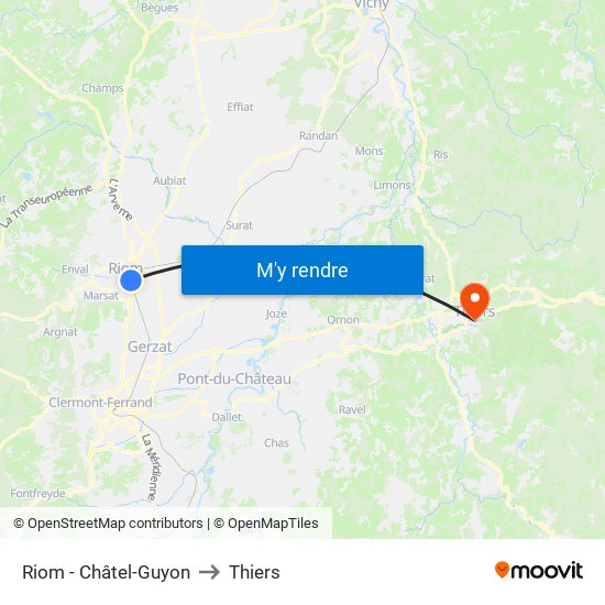 Riom - Châtel-Guyon to Thiers map