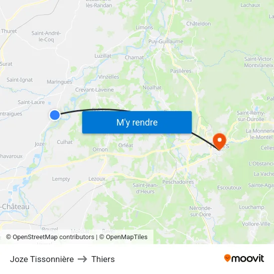 Joze Tissonnière to Thiers map
