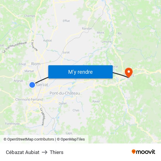 Cébazat Aubiat to Thiers map