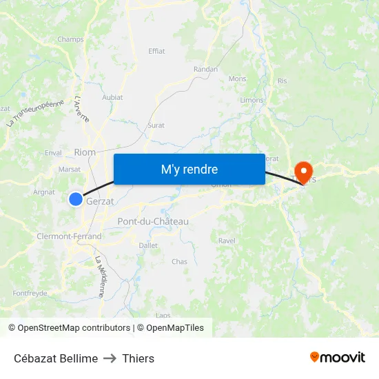 Cébazat Bellime to Thiers map