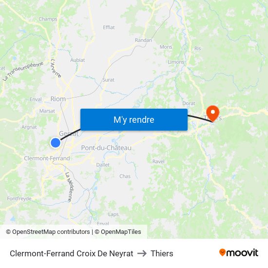 Clermont-Ferrand Croix De Neyrat to Thiers map