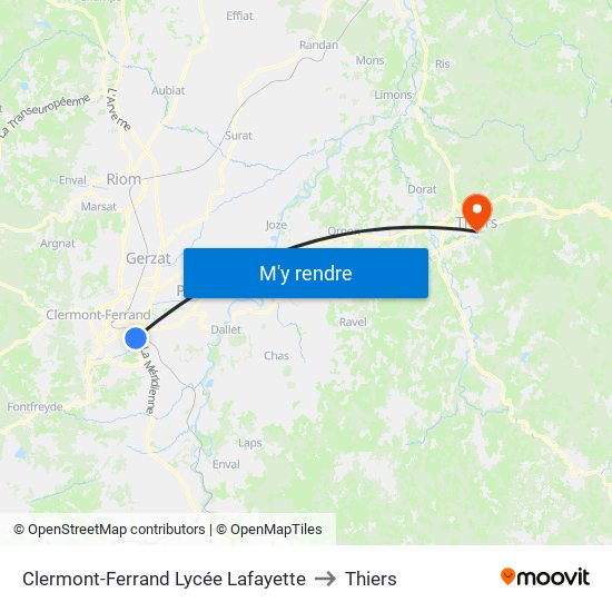 Clermont-Ferrand Lycée Lafayette to Thiers map