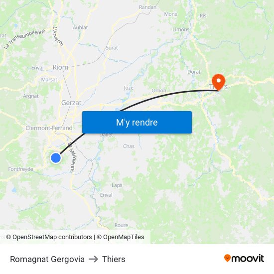 Romagnat Gergovia to Thiers map