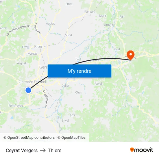 Ceyrat Vergers to Thiers map
