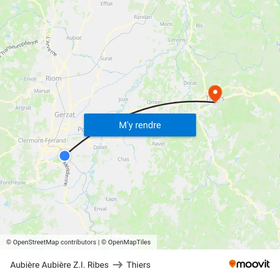 Aubière Aubière Z.I. Ribes to Thiers map