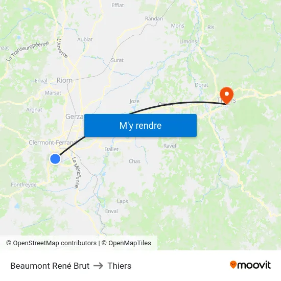 Beaumont René Brut to Thiers map