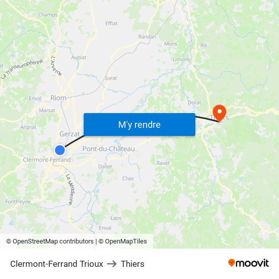 Clermont-Ferrand Trioux to Thiers map