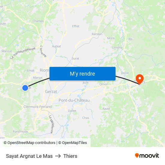 Sayat Argnat Le Mas to Thiers map