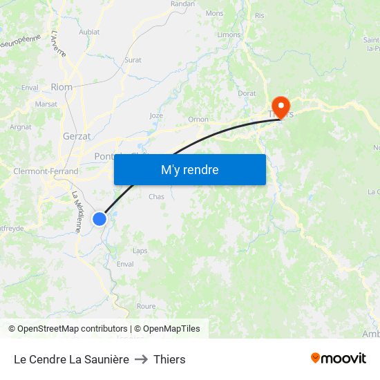Le Cendre La Saunière to Thiers map