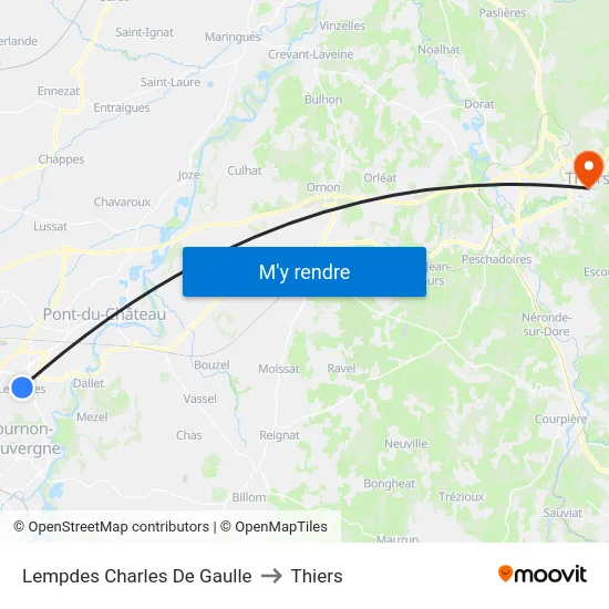 Lempdes Charles De Gaulle to Thiers map