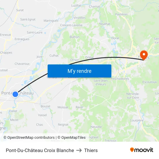 Pont-Du-Château Croix Blanche to Thiers map