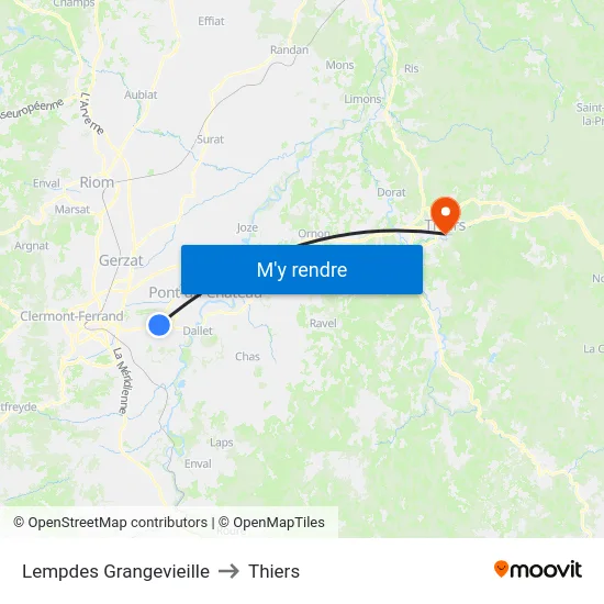 Lempdes Grangevieille to Thiers map