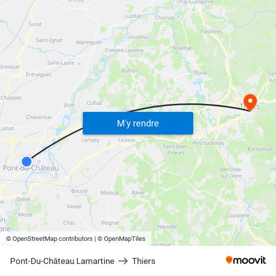Pont-Du-Château Lamartine to Thiers map
