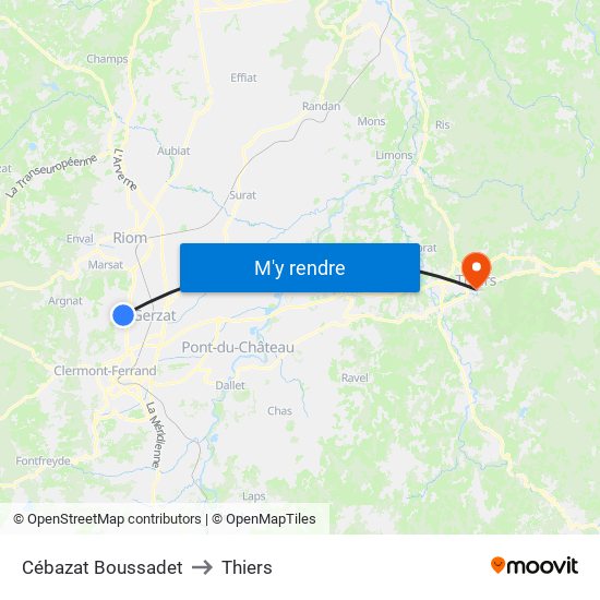 Cébazat Boussadet to Thiers map