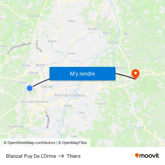 Blanzat Puy De L'Orme to Thiers map