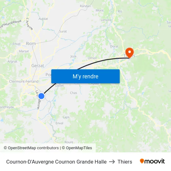 Cournon-D'Auvergne Cournon Grande Halle to Thiers map