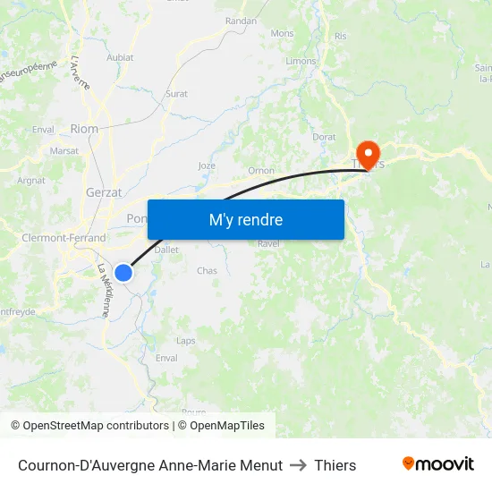 Cournon-D'Auvergne Anne-Marie Menut to Thiers map