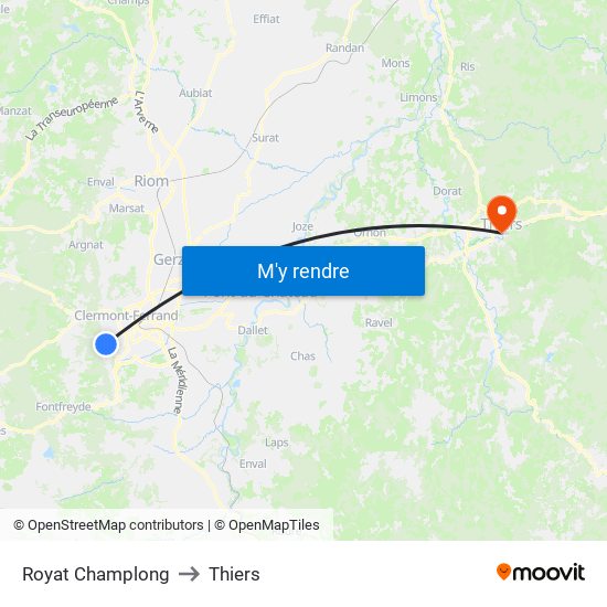 Royat Champlong to Thiers map