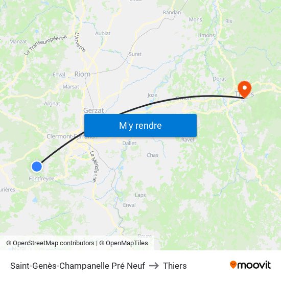 Saint-Genès-Champanelle Pré Neuf to Thiers map